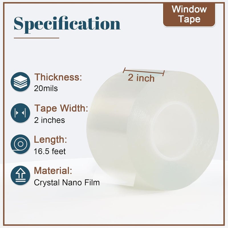 Sunroda Window Sealing Tape 2 Inch x 16.5 FT Transparent Weather Stripping Residue-Free Clear Window Insulation Caulk for Windows ac Insulation Shower Glass Gaps Tape Door Windproof (2 Inch x 16.5FT) - Image 2